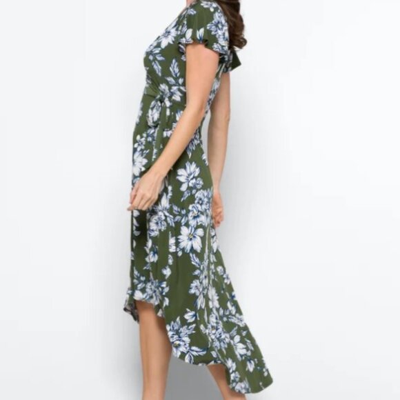 NWT Fortune & Ivy Irene Faux Wrap Brushed Knit Hi Lo Maxi Dress Olive Size XXL - Picture 3 of 6